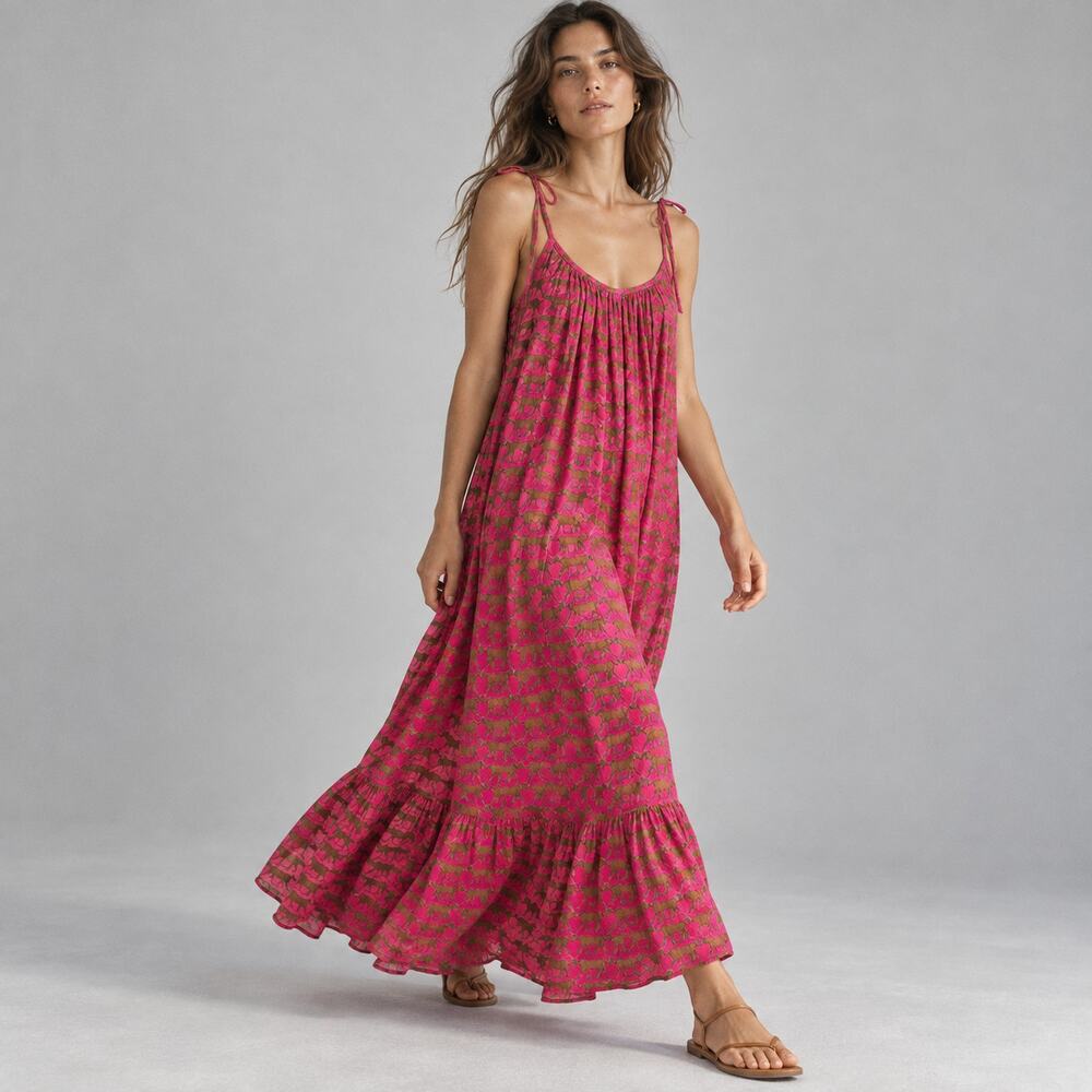 Emerson Fry India Collection Pink Leopard Print Sleeveless Maxi Dress XS/S
